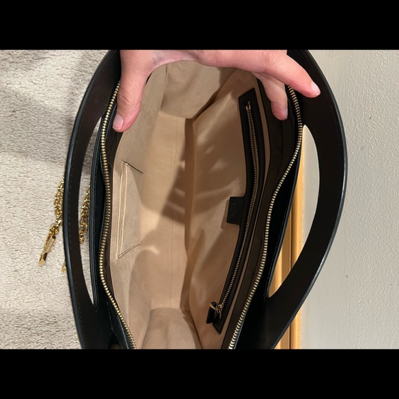 💯 Authentic Gucci Ophidia Brown Suede Cut Out Top Handle Shoulder Bag - Picture 5 of 12